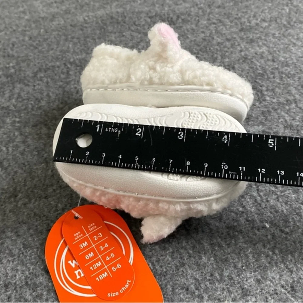 Lamb Slippers Wonder Nation Baby Shoes Size 3 White Pink Easy Slip On/Off‎ New